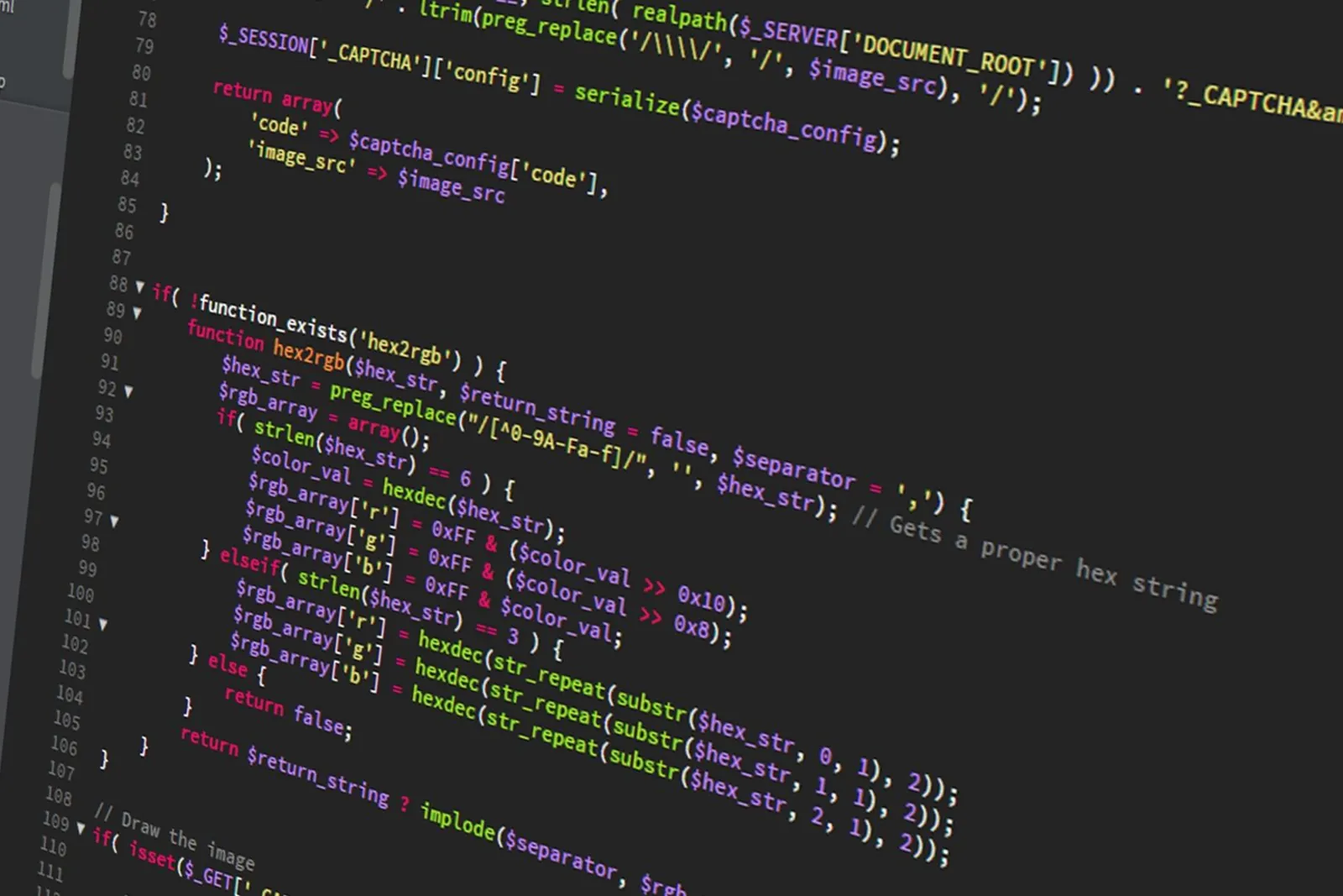 PHP source code of a custom web application on a dark editor screen